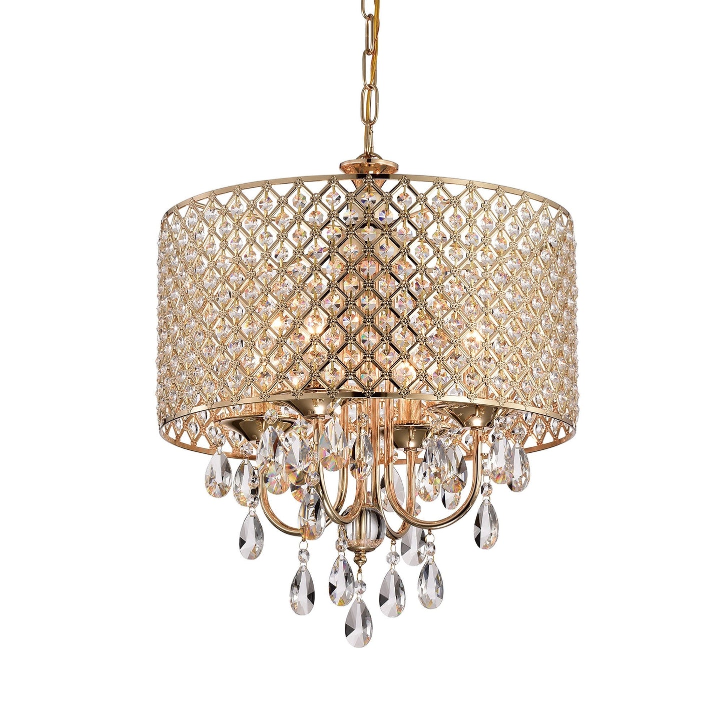 Lustre tambour à perles rondes avec cristaux suspendus