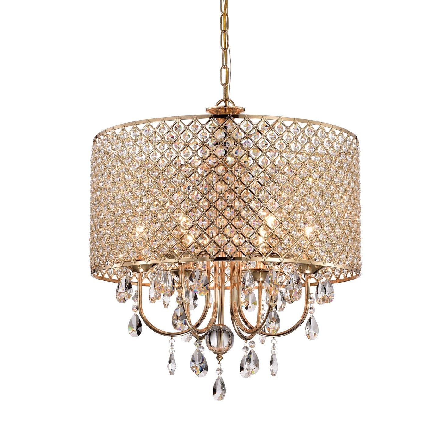 Lustre tambour à perles rondes avec cristaux suspendus