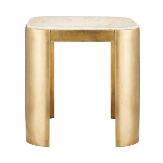 Table d'appoint Golden Glam avec plateau en travertin