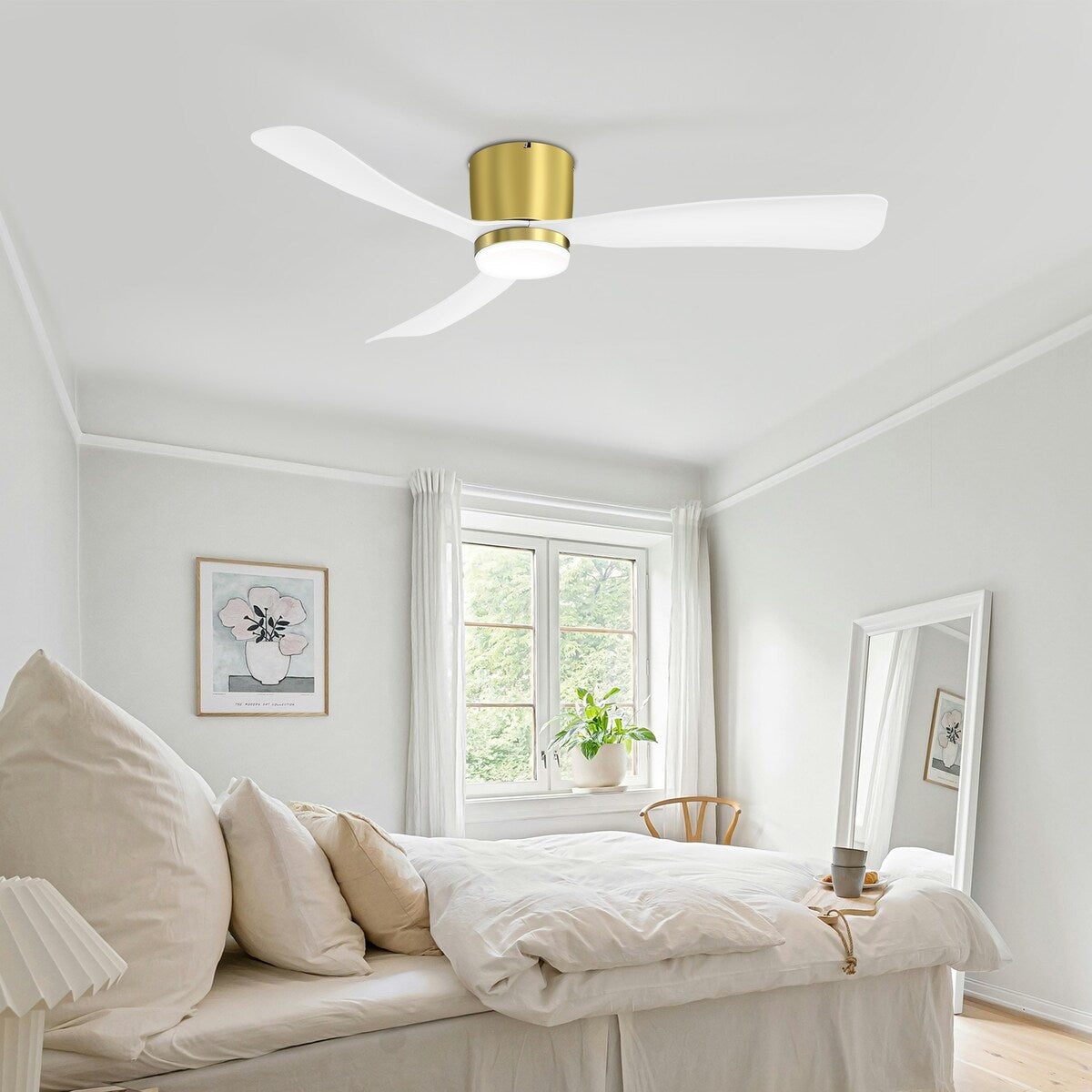 Ventilateur de plafond encastré à DEL noir/blanc de 52 pouces avec télécommande (3 pales)