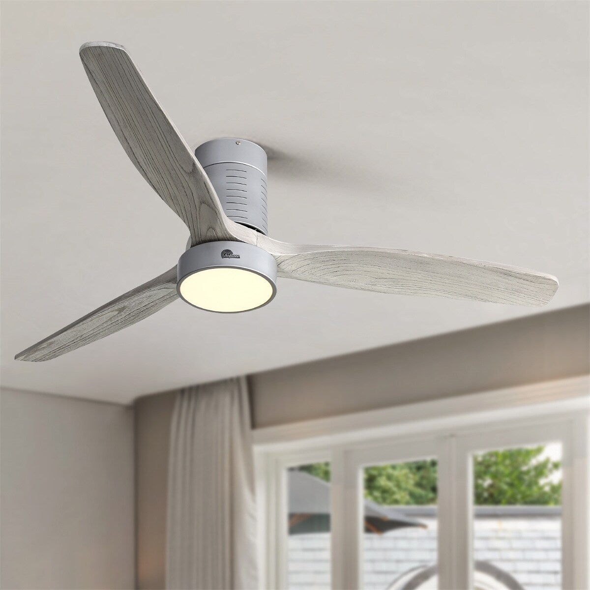 Ventilateur de plafond encastré de style campagnard de 52 pouces avec éclairage et télécommande, moteur CC réversible