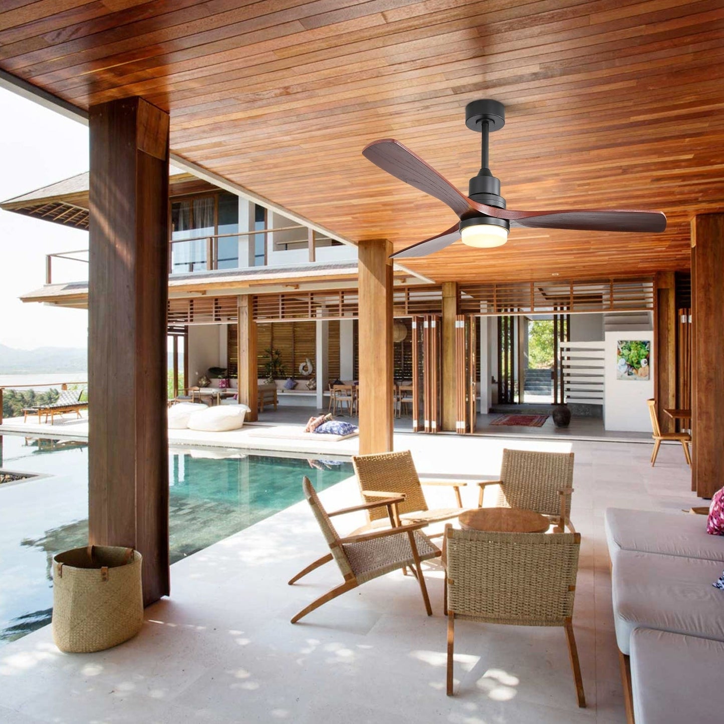 Ventilateur de plafond d'intérieur en bois Sofucor 52 avec télécommande et éclairage intégré en option