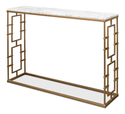 Console avec dessus en marbre et porte en laiton