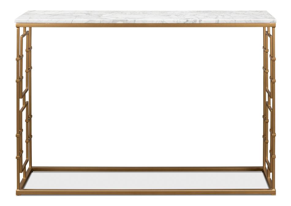 Console avec dessus en marbre et porte en laiton