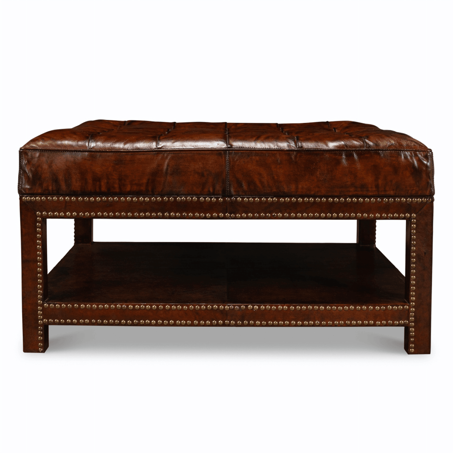 Pouf capitonné en cuir marron