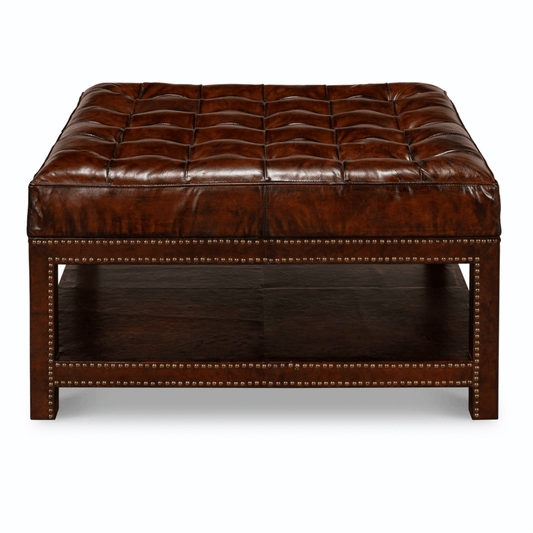 Pouf capitonné en cuir marron