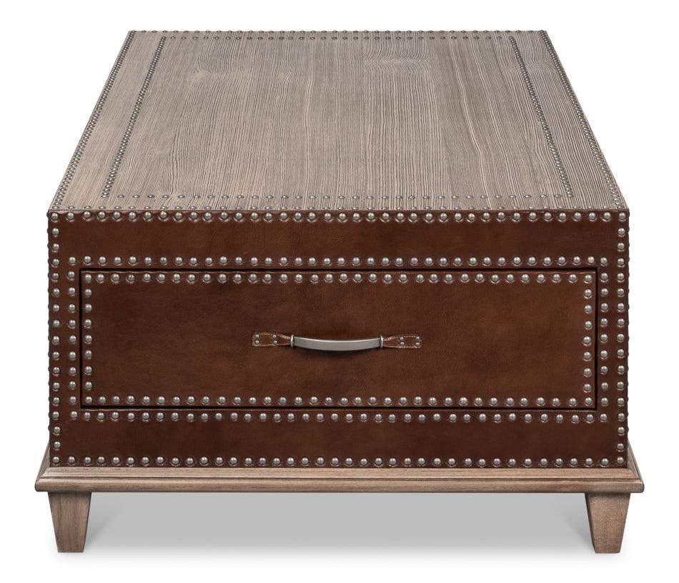 Table basse espagnole recouverte de cuir