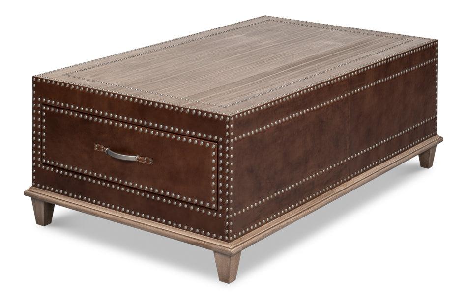 Table basse espagnole recouverte de cuir