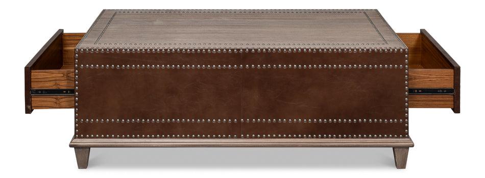 Table basse espagnole recouverte de cuir