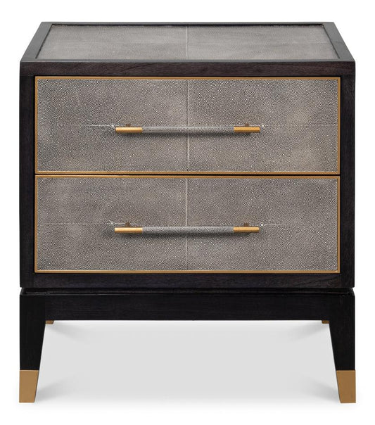 Table de chevet recouverte de cuir gris antique