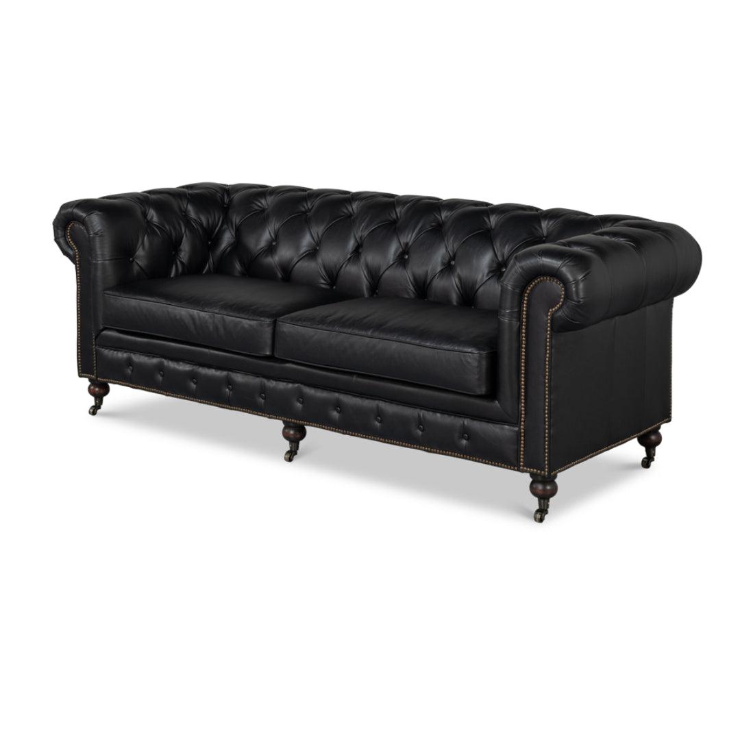 Canapé Chesterfield capitonné en cuir noir Club Room