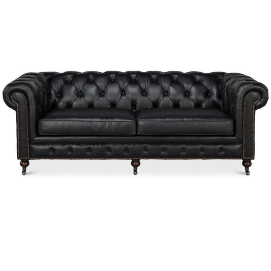 Canapé Chesterfield capitonné en cuir noir Club Room