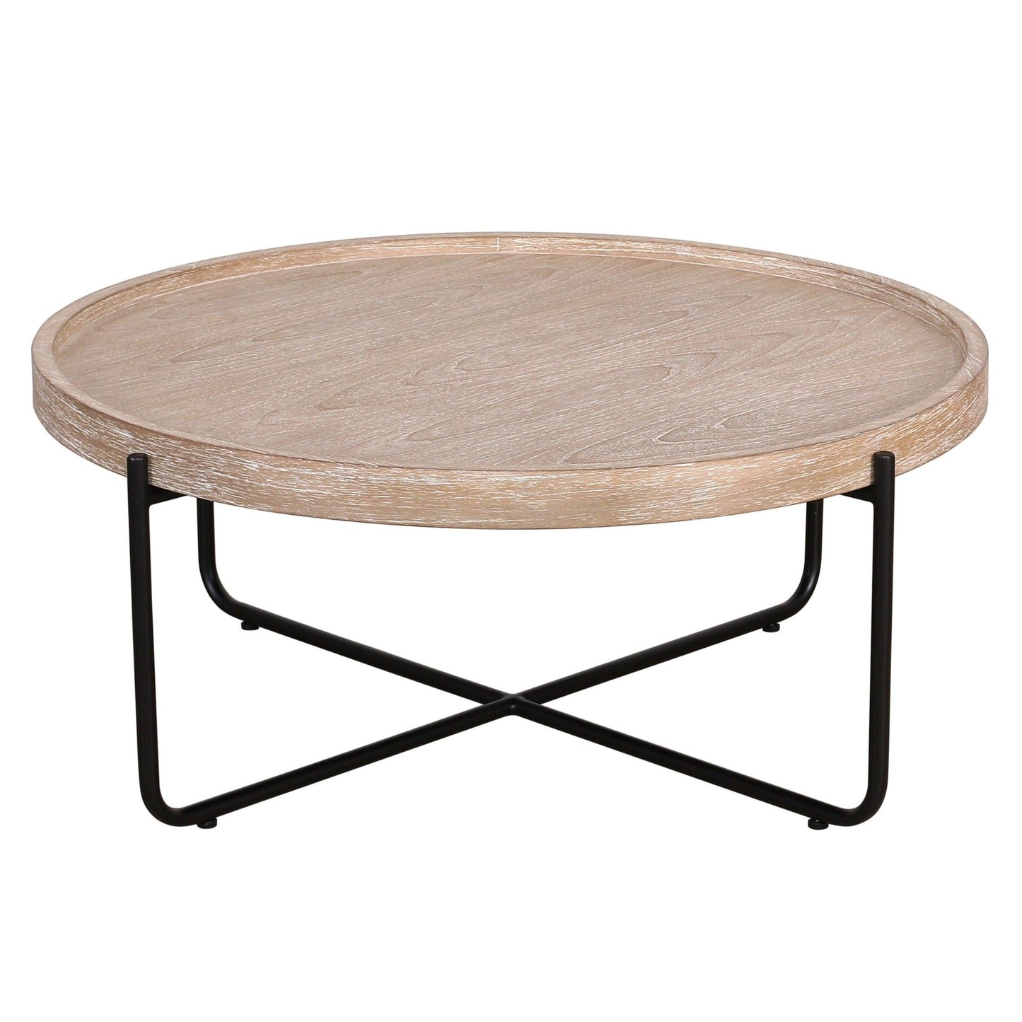 Table basse ronde en bois naturel et fer