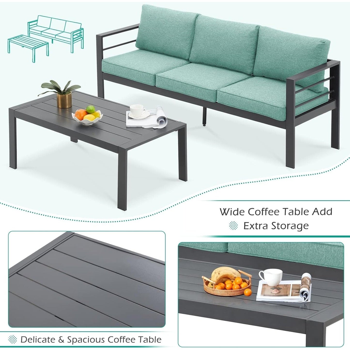 Ensemble de meubles de patio en aluminium AECOJOY 7 pièces Ensemble de conversation d'extérieur