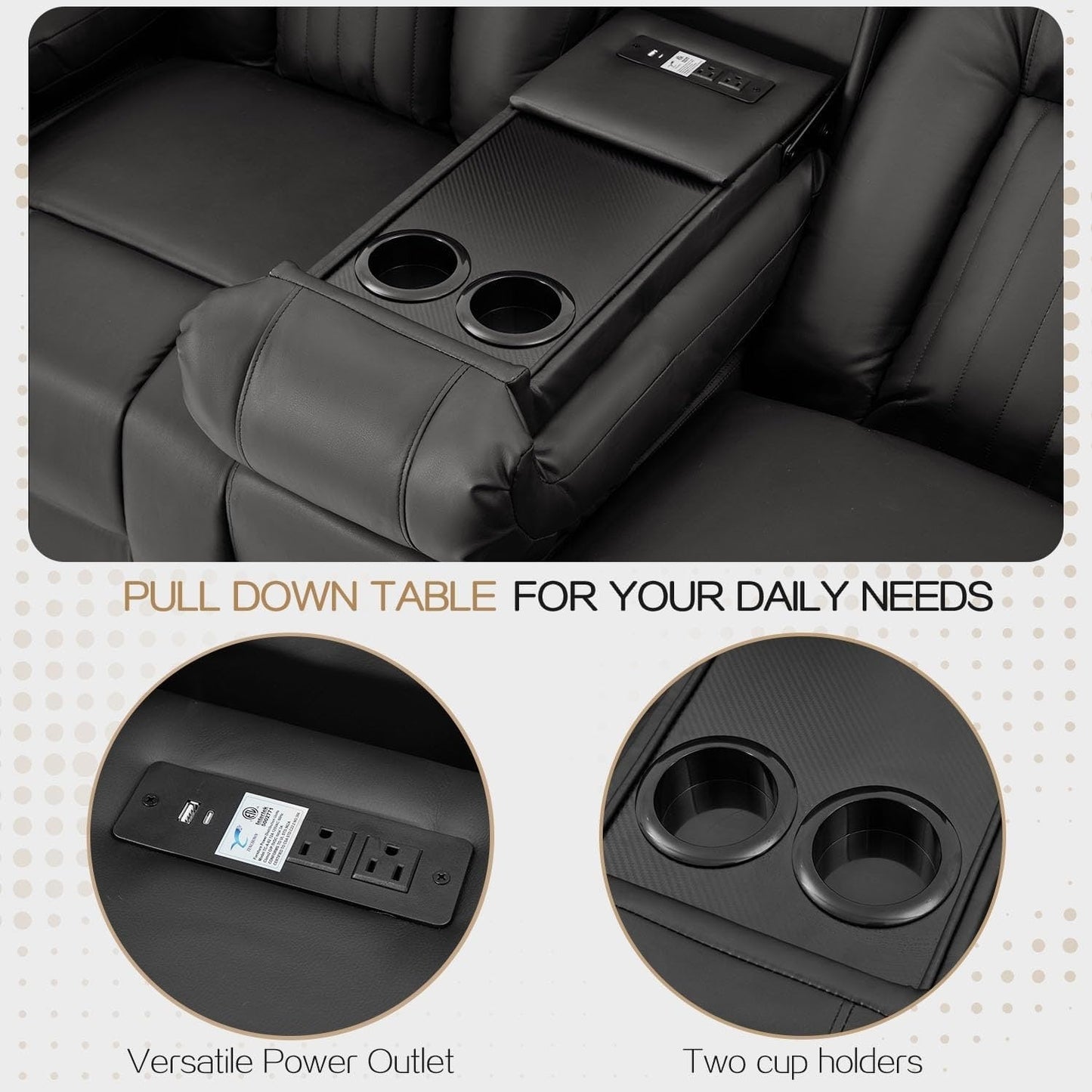 Canapé inclinable manuel AECOJOY pour camping-car, siège de cinéma maison en polyuréthane avec console