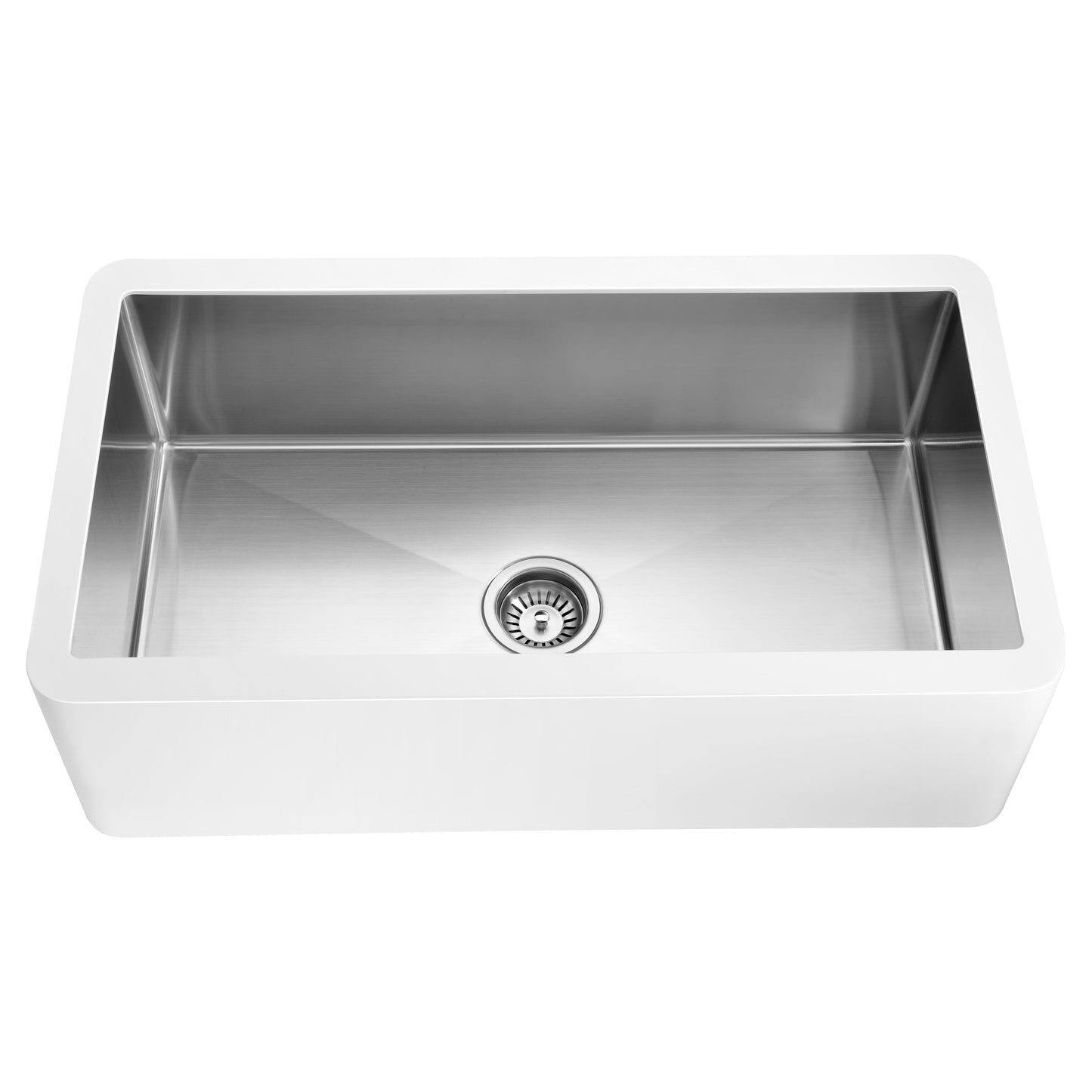 Évier de cuisine simple ANZZI Apollo blanc mat en surface solide de style ferme, 36 po, avec intérieur en acier inoxydable