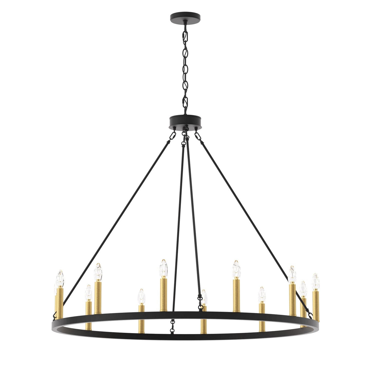Lustre Acroma Farmhouse à 12 lumières, 40 po, en forme de roue de chariot, certifié UL - 40 po P x 138 po H