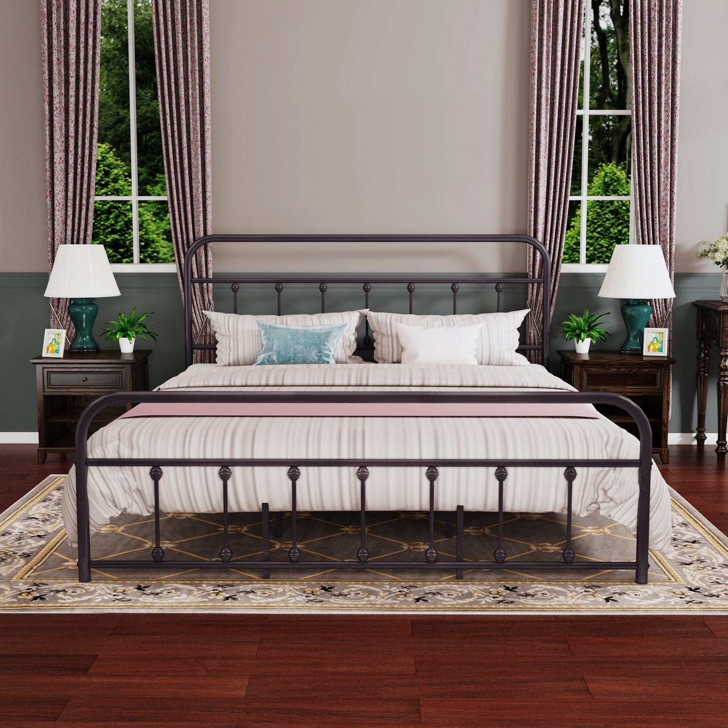 Cadre de lit plateforme en métal vintage simple Alazyhome, montage facile