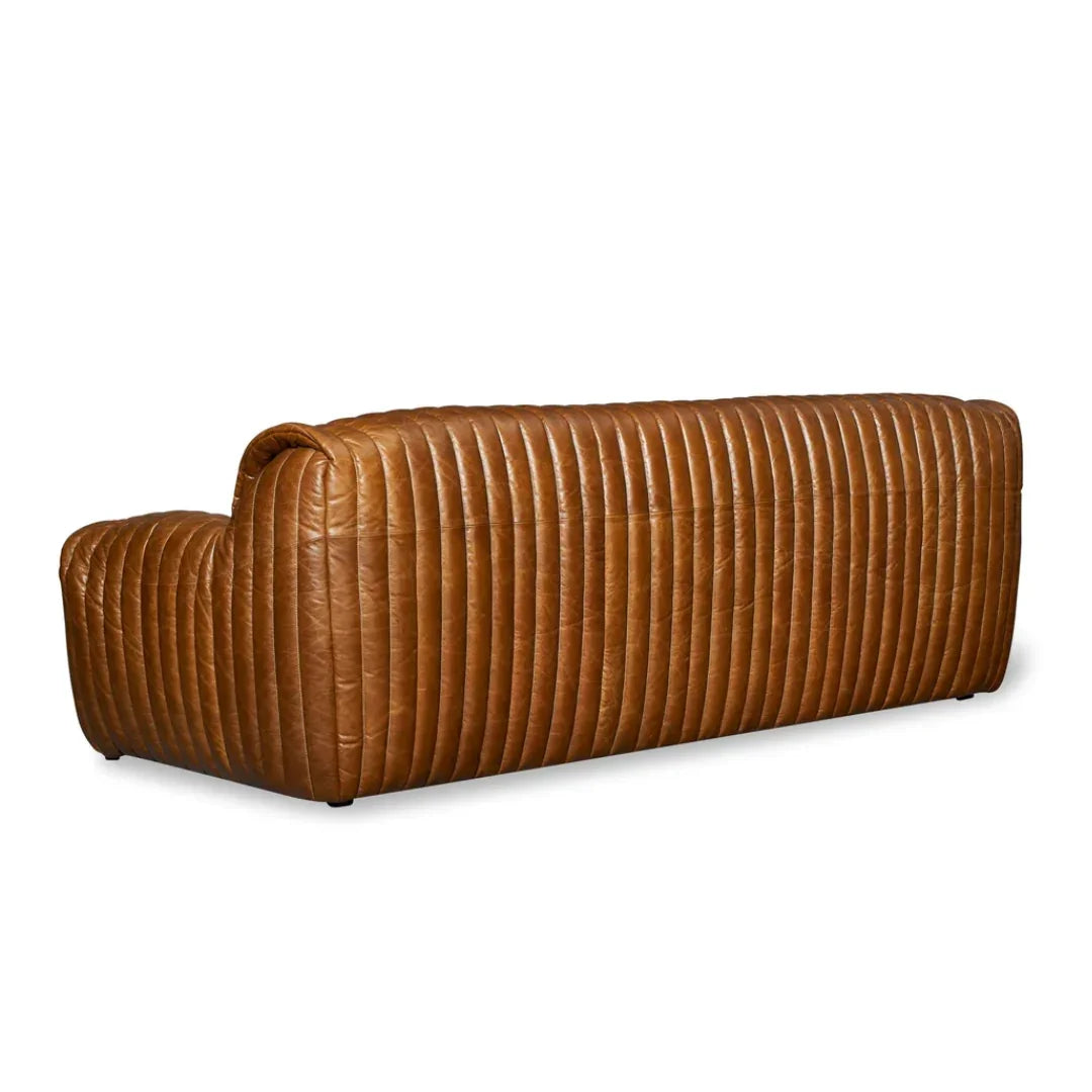 Canapé en cuir capitonné vertical marron antique