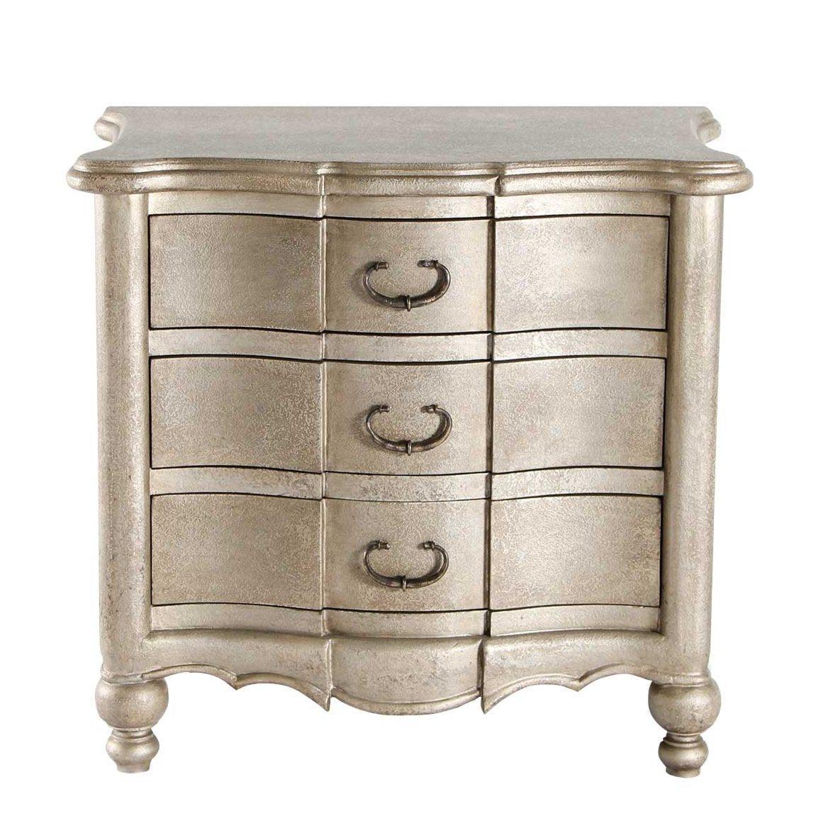 Commode latérale à tiroirs incurvés vénitiens argentés