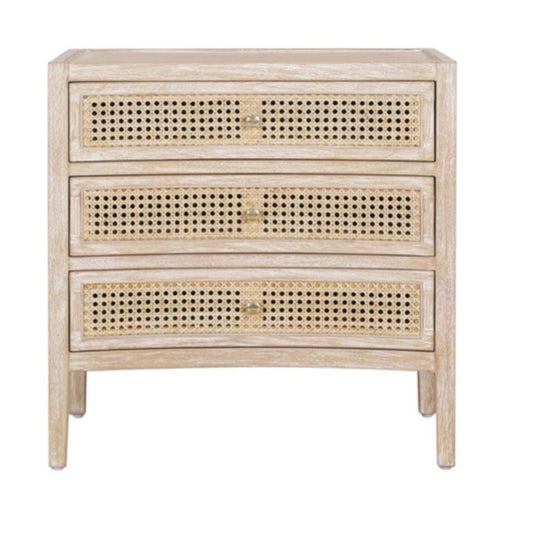 Commode latérale incurvée naturelle avec tiroirs en rotin