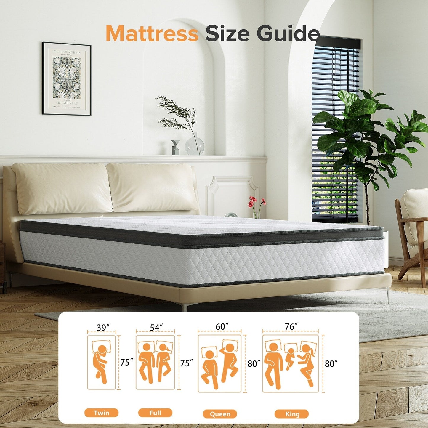Matelas hybride ferme en mousse à mémoire de forme SweDrea de 12 po avec CertiPUR-US et Oeko-TEX, doté de ressorts renforcés.