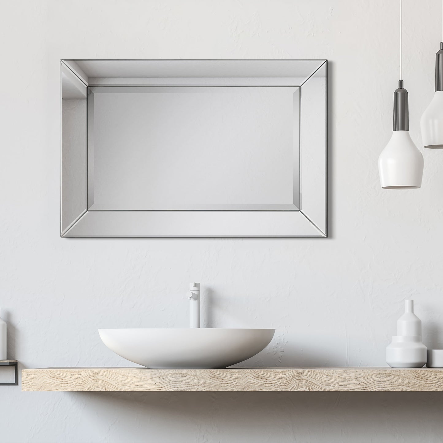 Miroir mural rectangulaire biseauté transparent HD pour salle de bain, coiffeuse et chambre à coucher, 3 tailles