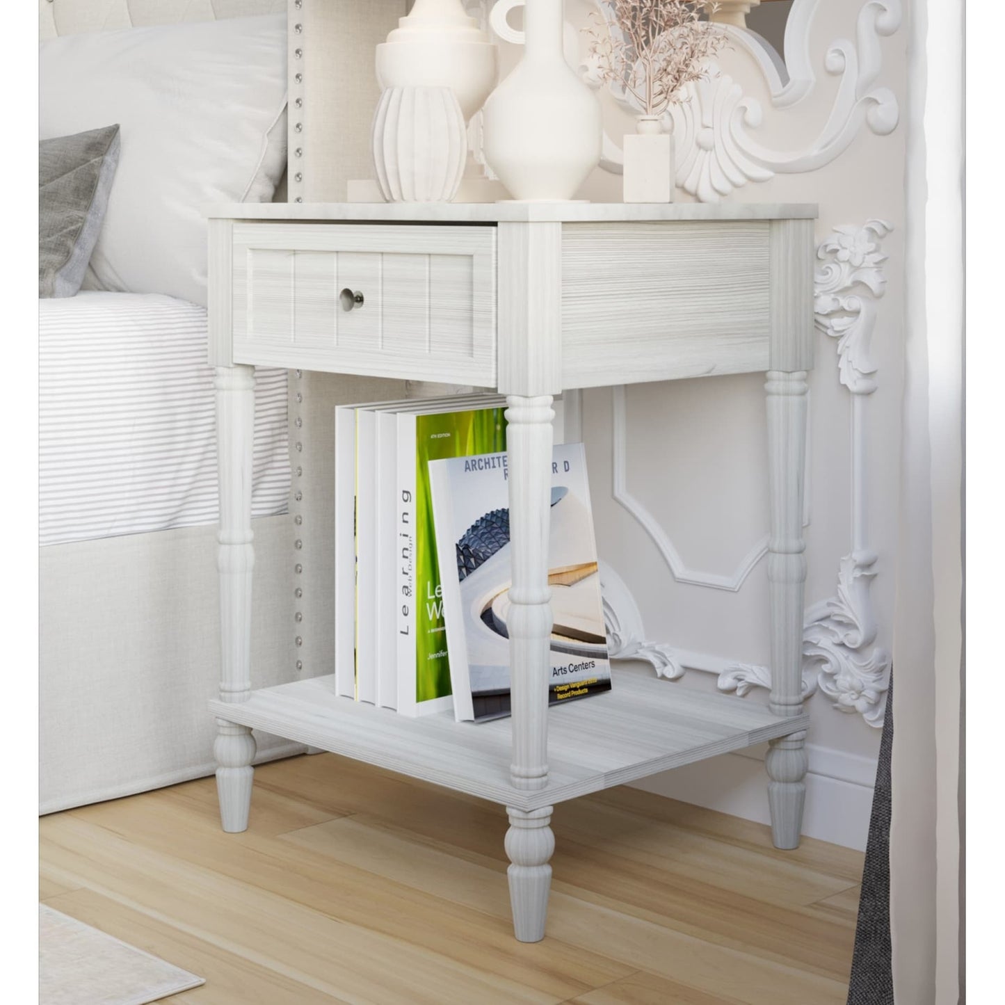 Lit à panneaux rembourré Billy avec 2 tables de chevet