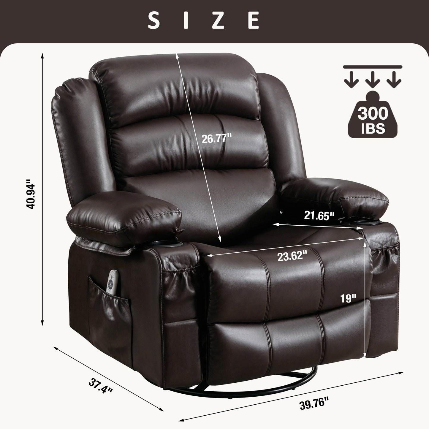 Fauteuil inclinable pivotant noir avec chauffage, massage et ports USB