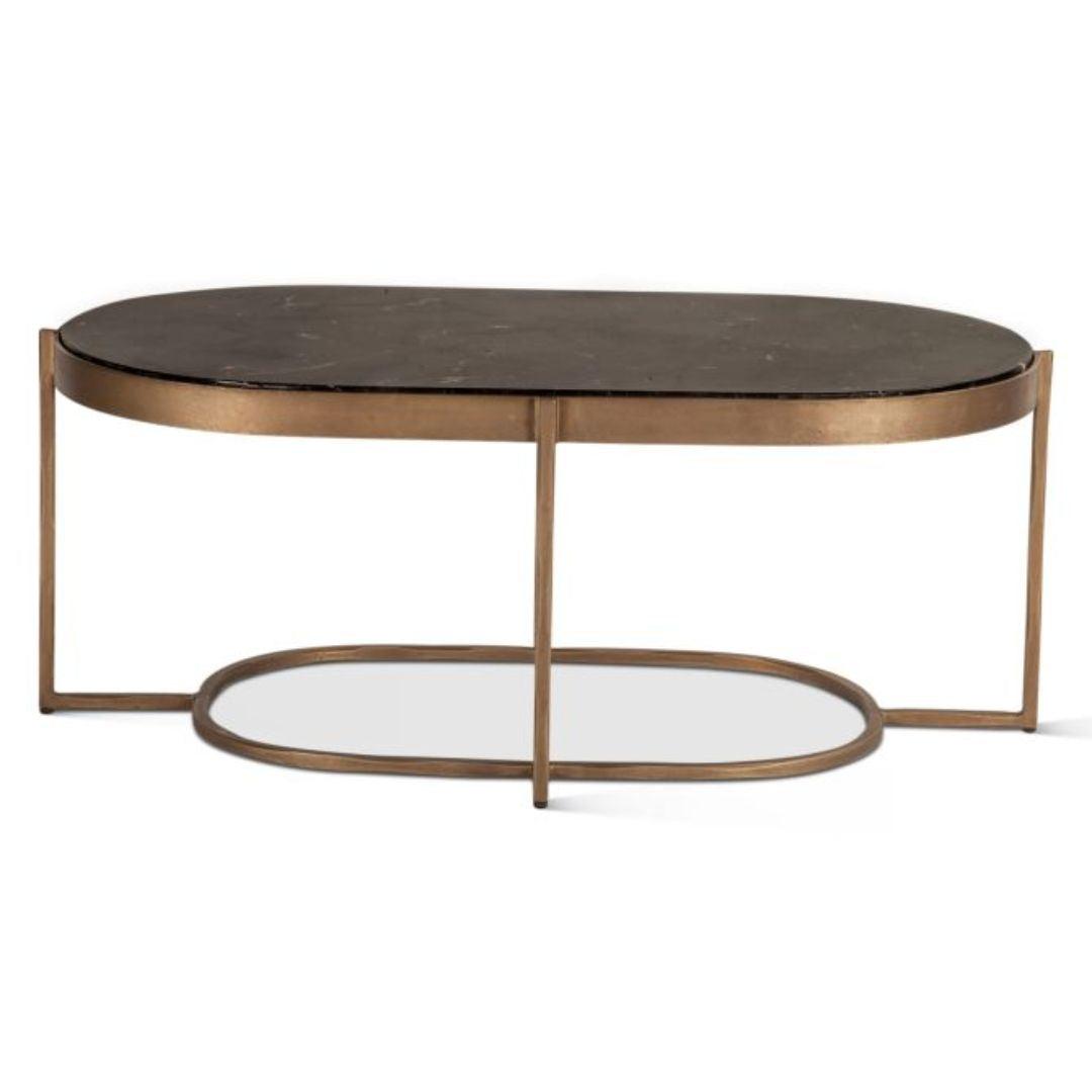 Table basse en laiton antique avec plateau en marbre