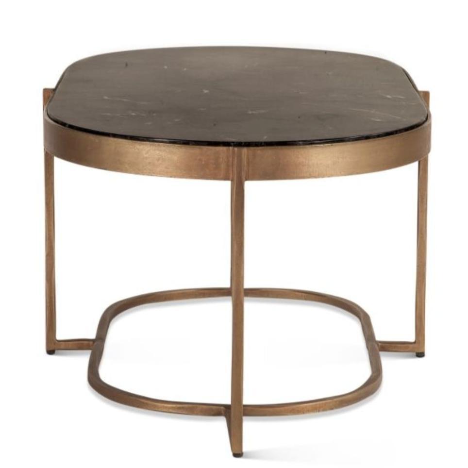 Table basse en laiton antique avec plateau en marbre