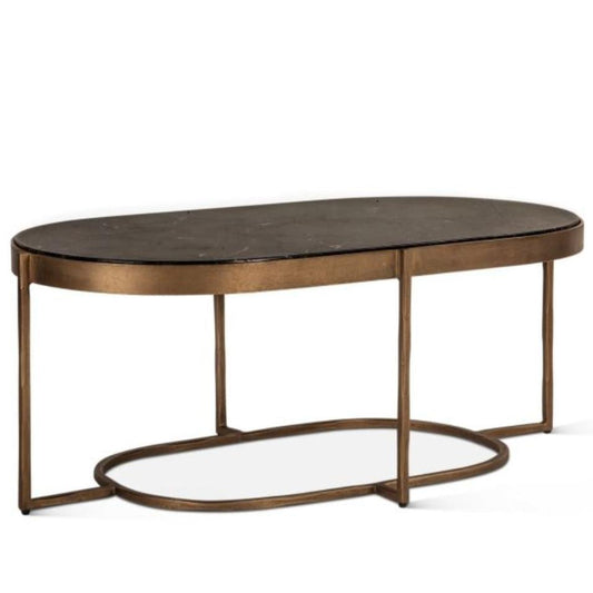 Table basse en laiton antique avec plateau en marbre