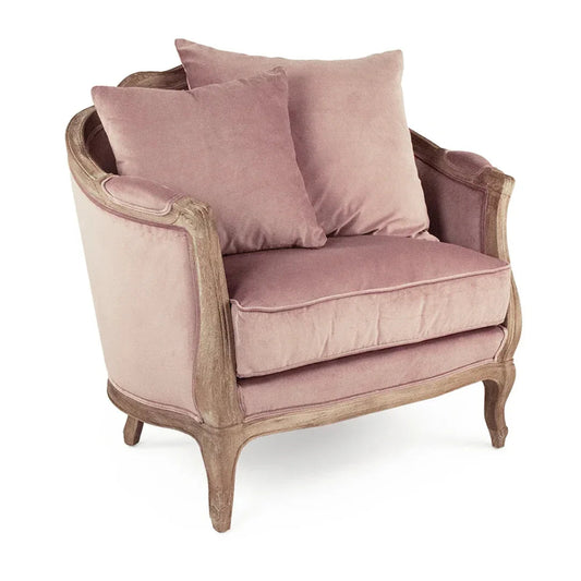 Fauteuil d'appoint français en velours rose blush
