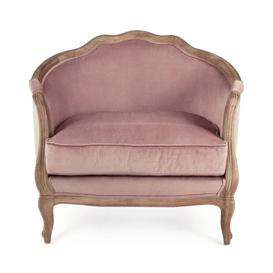 Fauteuil d'appoint français en velours rose blush
