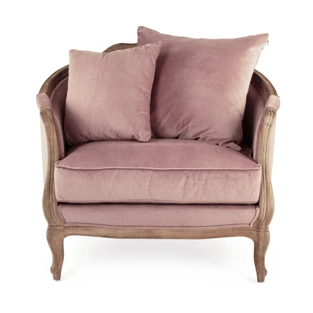 Fauteuil d'appoint français en velours rose blush