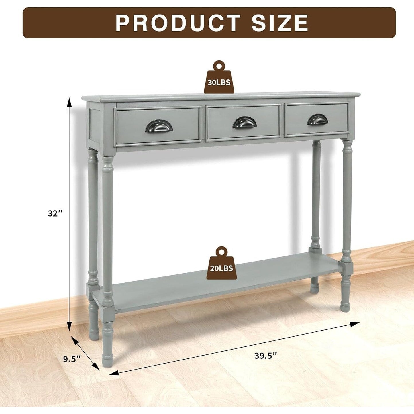 Console d'entrée à 3 tiroirs en bois de Burlington