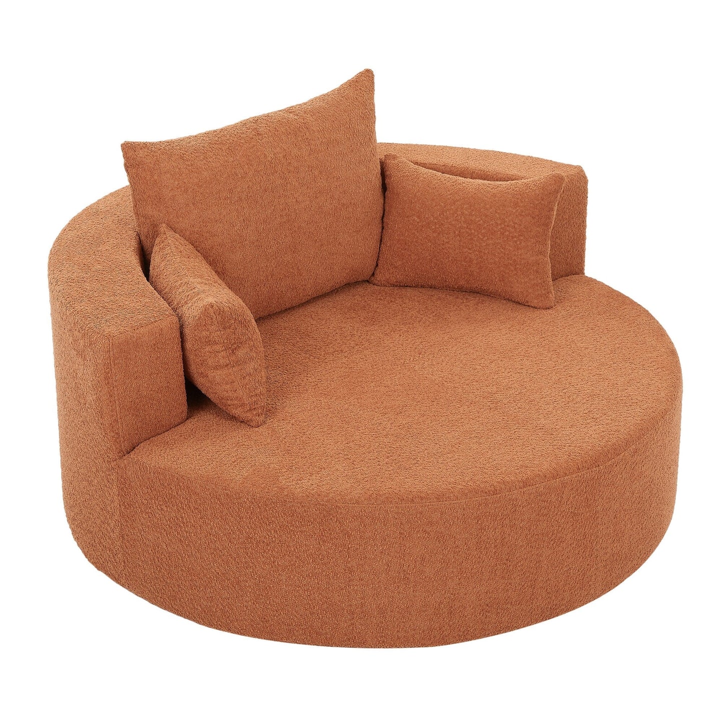 Fauteuil d'appoint en chenille, fauteuil rond avec base pivotante à 360 degrés et 3 coussins amovibles