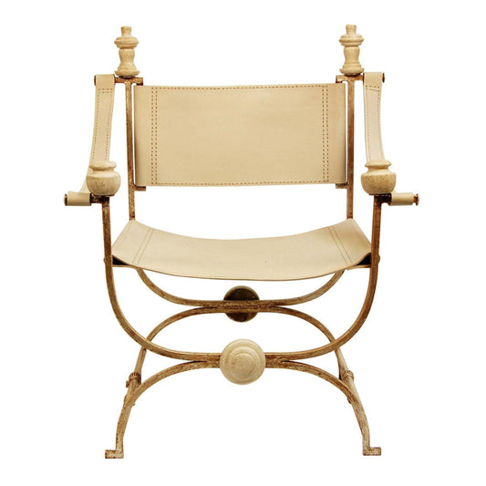 Fauteuil d'appoint de réalisateur en cuir crème et acier