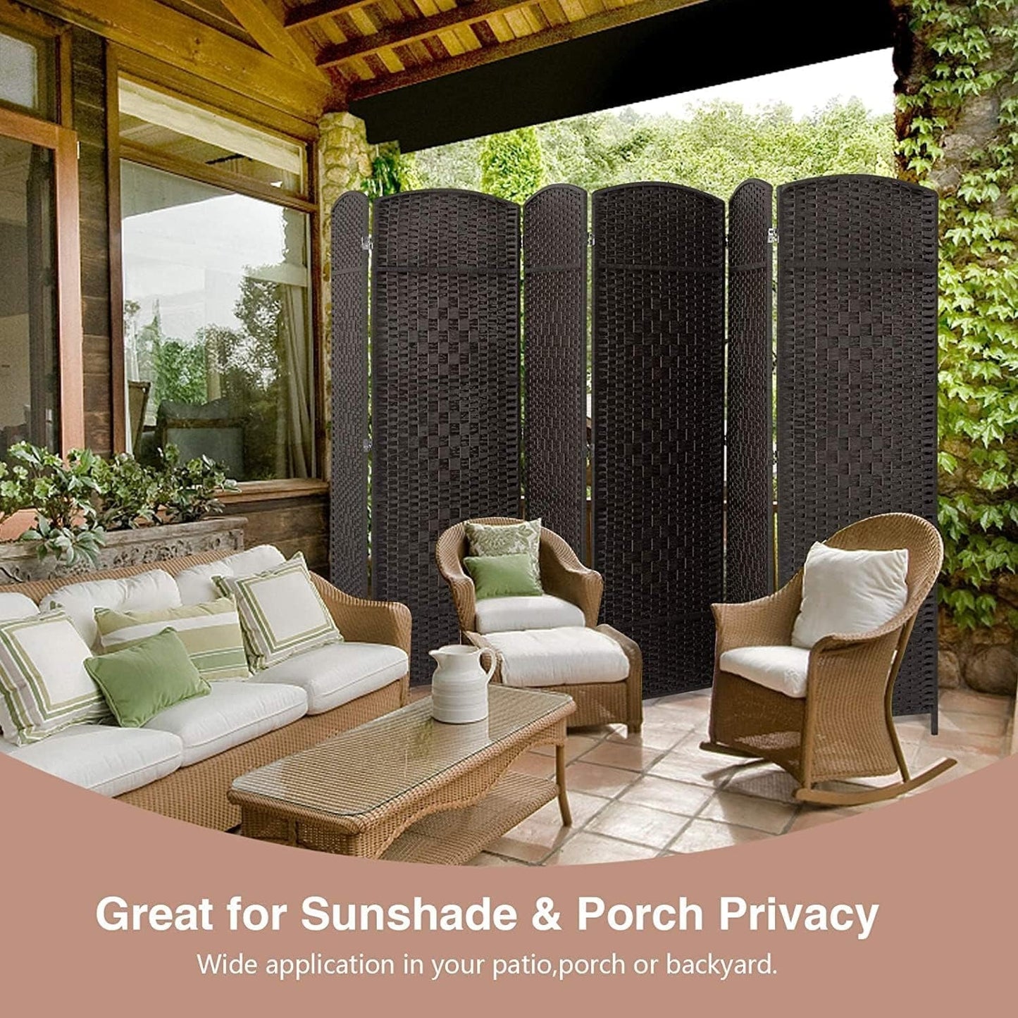 Paravent de séparation de pièce de 6 pieds de haut en fibre tissée, écran de confidentialité autoportant, écran pliant