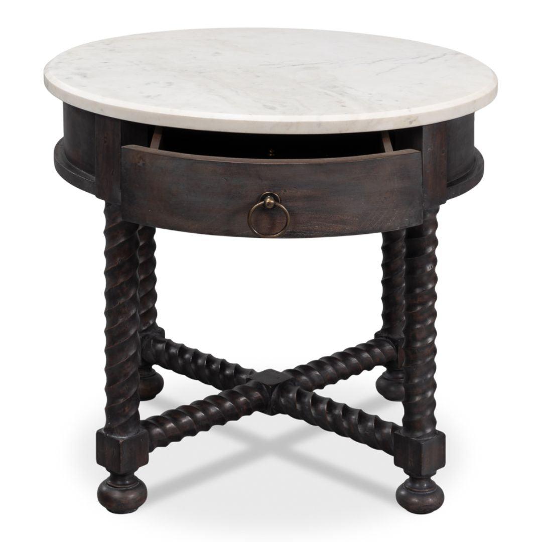 Table d'appoint à pieds tournés marron foncé