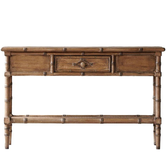 Table console en imitation bambou avec finition naturelle vieillie