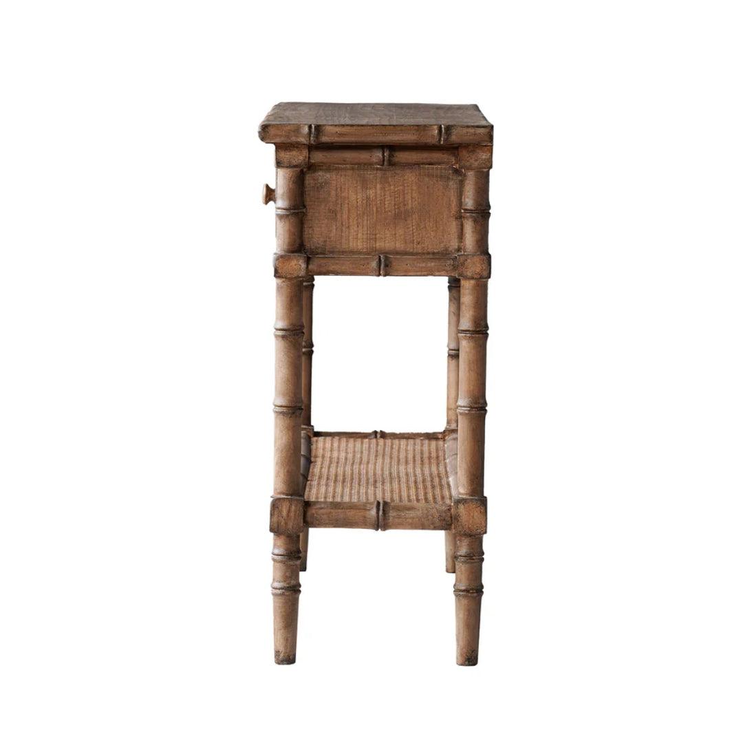 Table console en imitation bambou avec finition naturelle vieillie