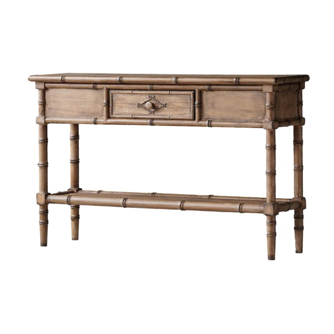 Table console en imitation bambou avec finition naturelle vieillie