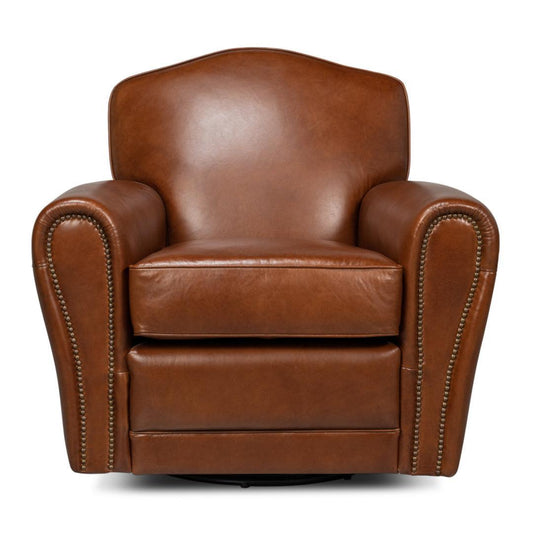 Fauteuil pivotant Club en cuir Havana