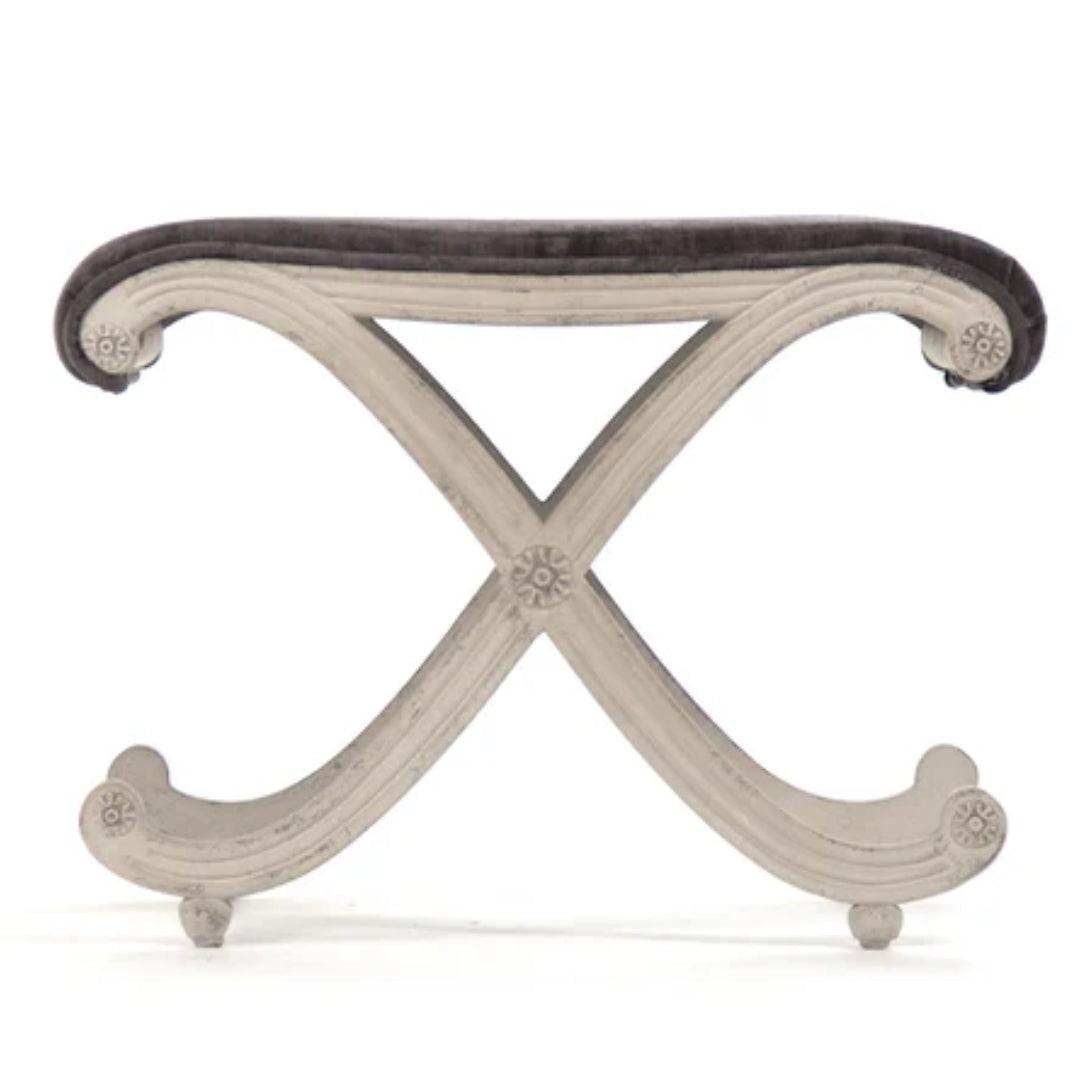Petit tabouret d'appoint à volutes blanches