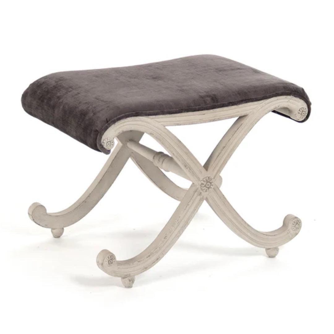Petit tabouret d'appoint à volutes blanches