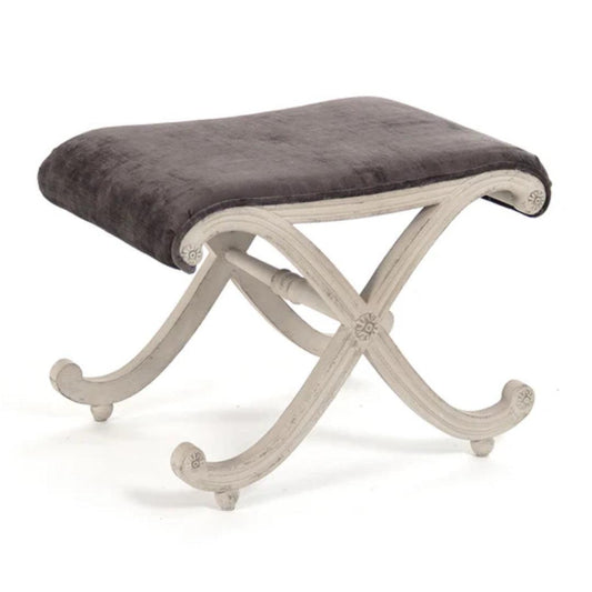Petit tabouret d'appoint à volutes blanches
