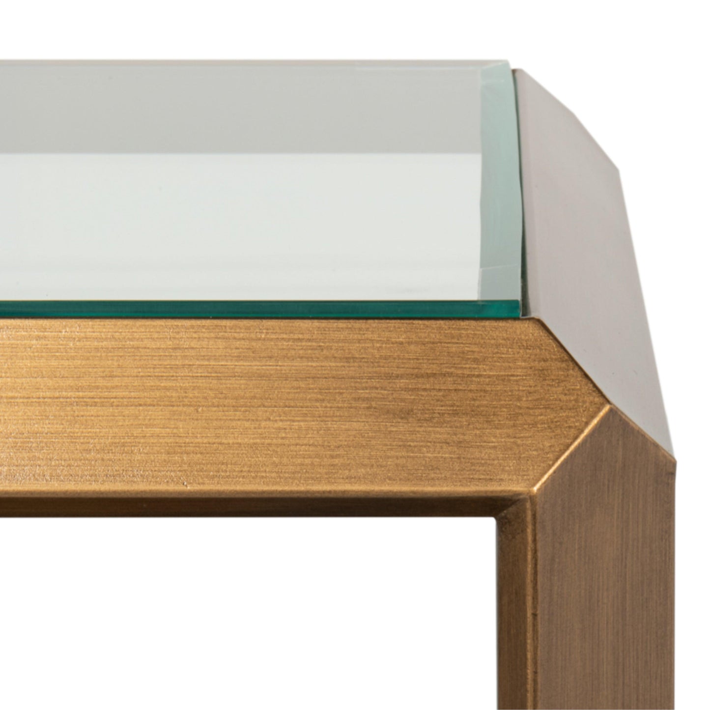 Table d'appoint en laiton antique avec plateau en verre