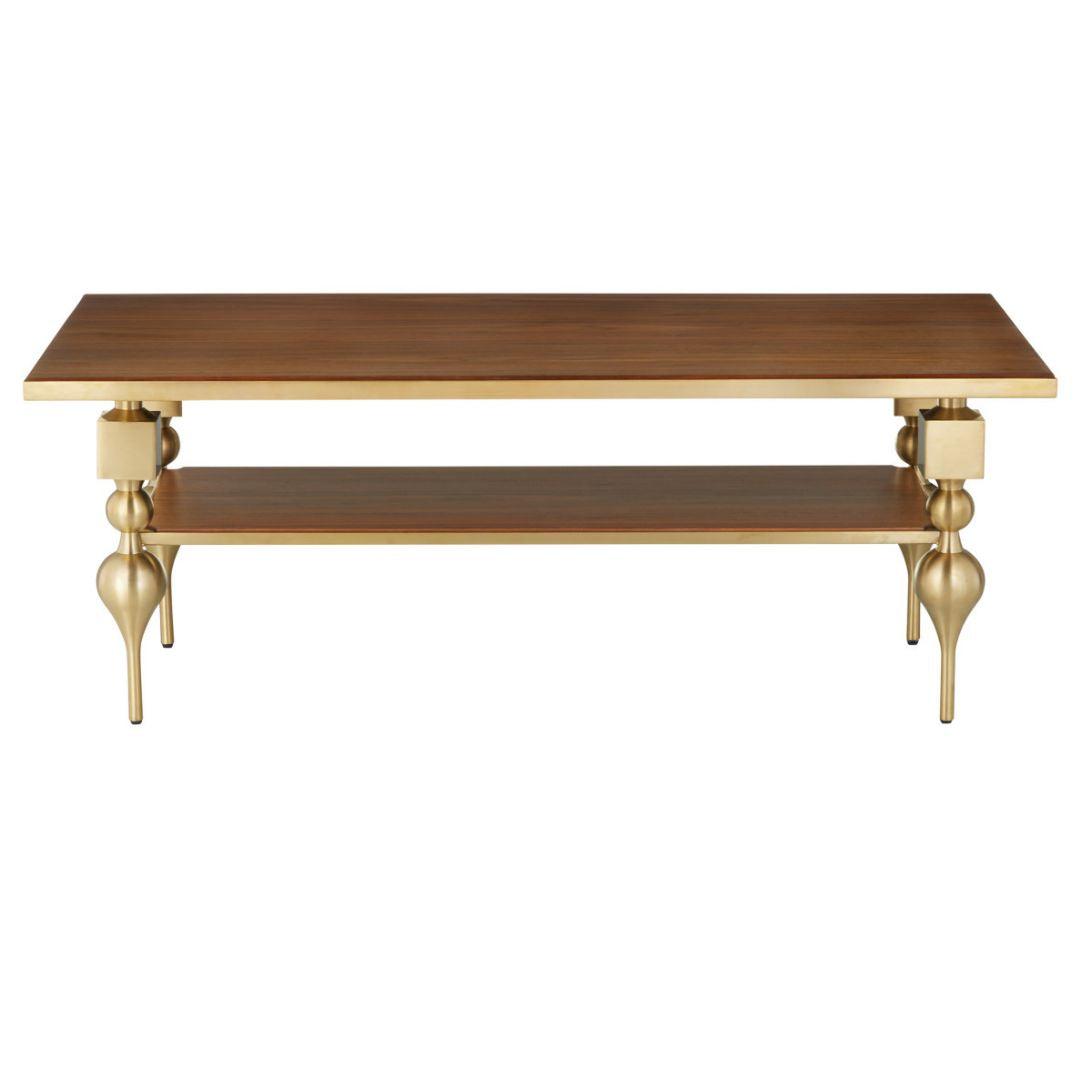 Table basse avec plateau en noyer doré