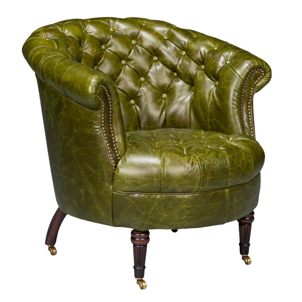 Fauteuil Chesterfield en cuir tonneau vert